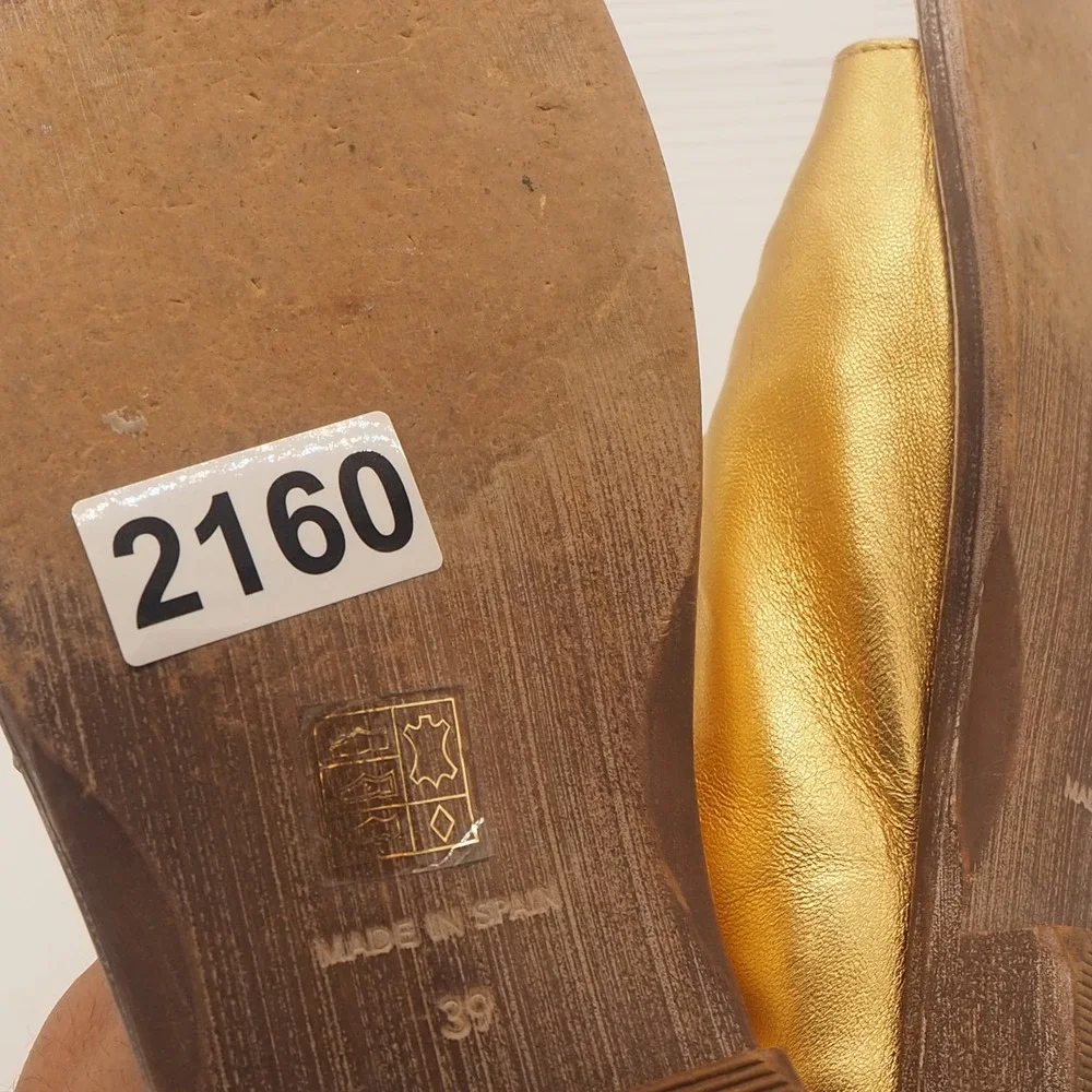 Free People Mont Blanc Gold Leather Sandals EU 39 US 8.5-9 Boho Mule